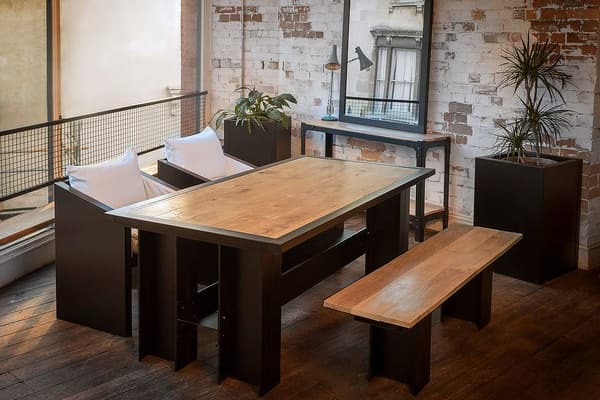 Large Oak Steel Framed Dining Table